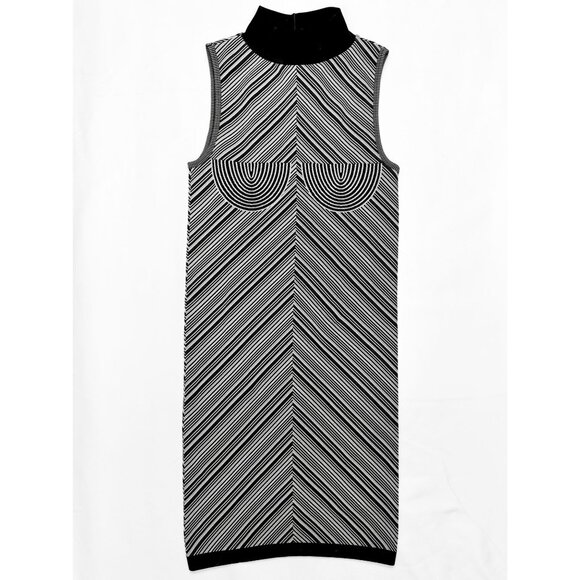 Zara Rebel Power Femme | Graphic Bodycon Dress |Avant Garde Sculpted Mini |XS-S - Picture 3 of 9